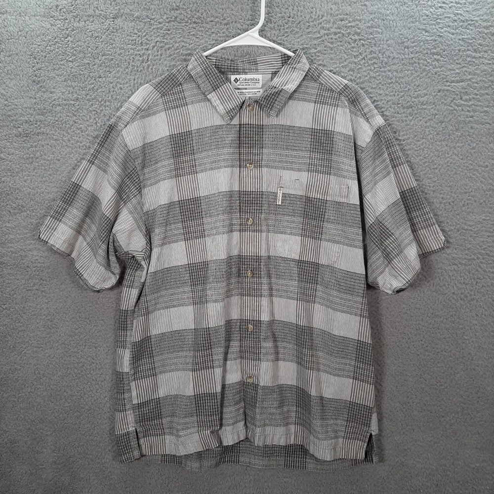 Columbia Shirt Adult Large Gray Plaid Short Sleeve Outdoors Camping Preppy Golf‎
